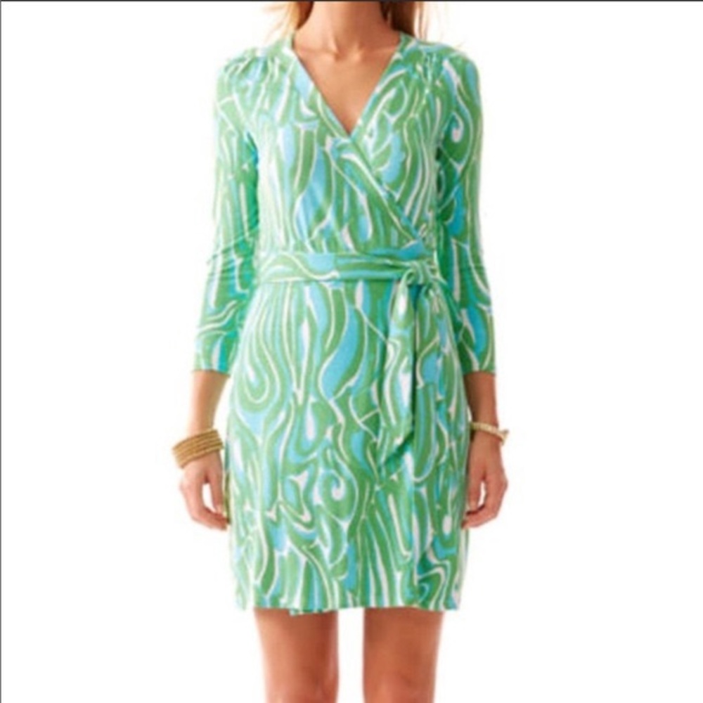 Lilly Pulitzer green and blue wrap dress - lightly worn
